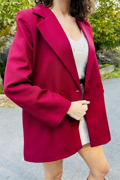 Kadın Oversize Spor ve Şık Tek Düğmeli Ceket Kırmızı