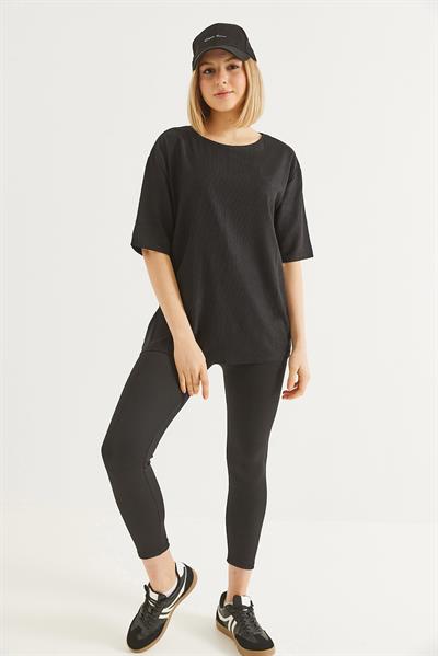 Bisiklet Yaka  Kısa Kol Basic Tshirt Siyah