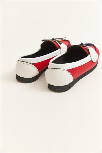Loafer Model Fiyonk Detaylı Ayakkabı Kırmızı Beyaz