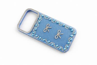 İphone 17 Pro Max Uyumlu Taş Detaylı Telefon Kılıfı Mavi