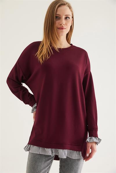 Gömlek Garnili Modal Tunik Bordo