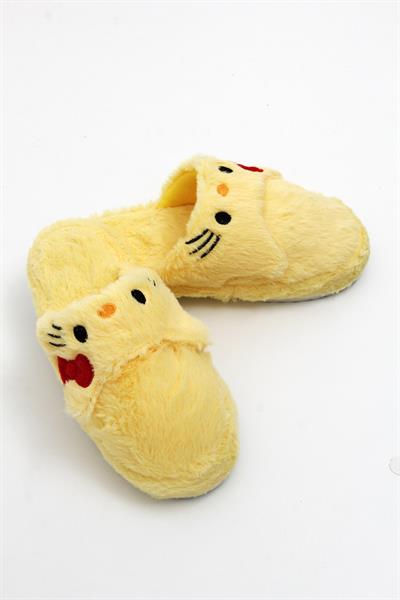 Önü Kapalı Peluş Model Kurdela Detaylı Terlik Sarı