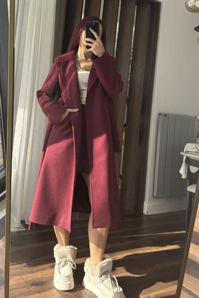Kadın Yumuşak Kuşaklı Kaşe Bordo