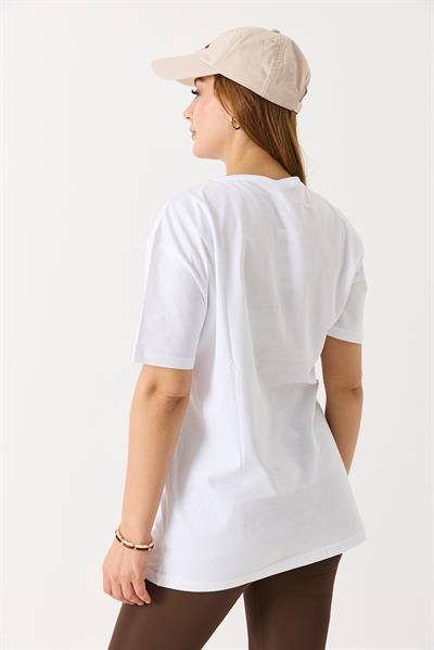 Kadın Dokulu I M Fıne Yazılı Bisiklet Yaka Tshirt Beyaz