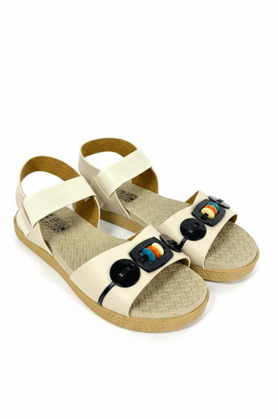 Tek Bantlı Aksesuarlı Sandalet Krem