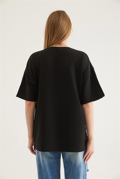 Baskılı Oversize Tshirt Siyah