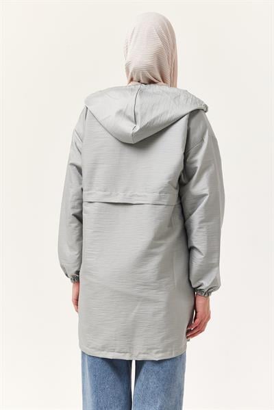 Çıtçıtlı Kapüşonlu Yağmurluk Gri