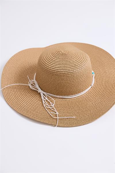 Büyük Kenarlı Hasır Plaj Havuz Şapkası Vizon