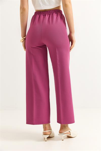 Bel Kuşaklı Bol Paça Krep Pantolon Pembe