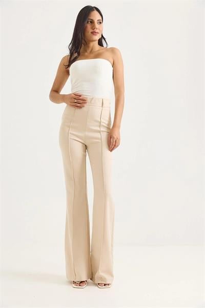 Yüksel Bel Çımalı  İspanyol Paça Pantolon Krem