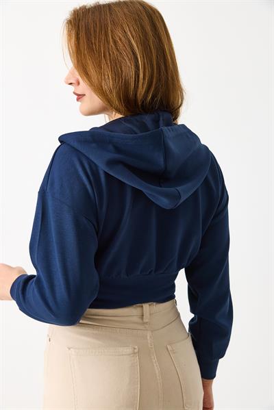 Kapişonlu Fermuarlı Modal Sweat Hırka Lacivert