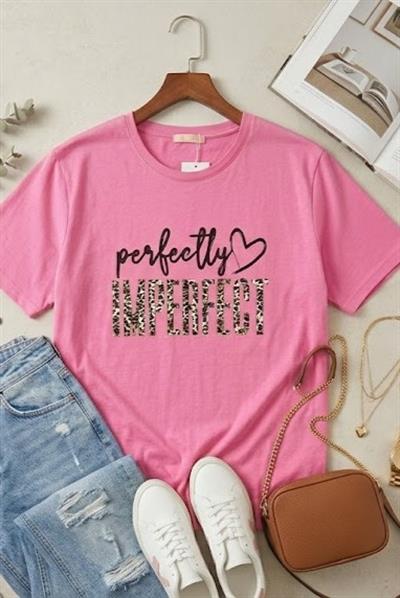 Kadın Bol Kesim Bisiklet Yaka Kısa Kol Tshirt Pembe