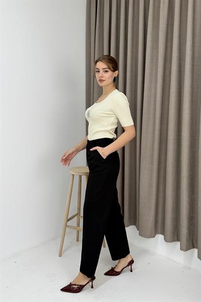 Kadın Yüksel Bel Bol Paça PantoloN Siyah