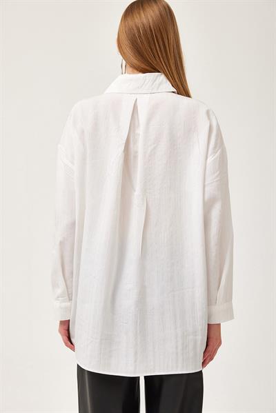 Oversize Cepli Poplin Gömlek Beyaz