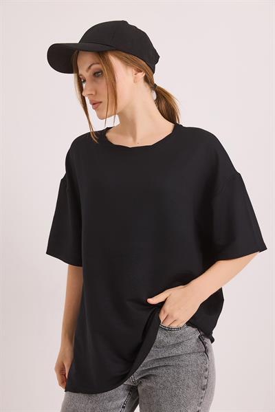 Oversize Yumuşak Dokulu Salaş T-Shirt Siyah