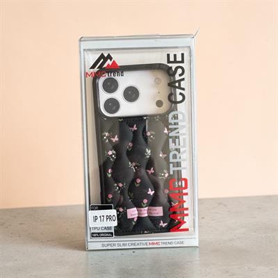 İphone 17 Pro Uyumlu Çiçek Desenli Kabartmalı Kılıf Siyah