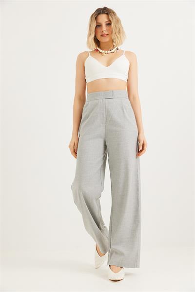Beli Cırtlı Rahat Palazzo Pantolon Açık Gri