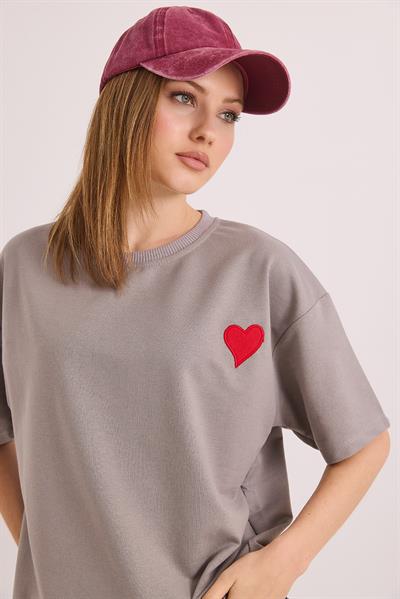 Bisiklet Yaka  Kısa Kol Basic Tshirt Gri