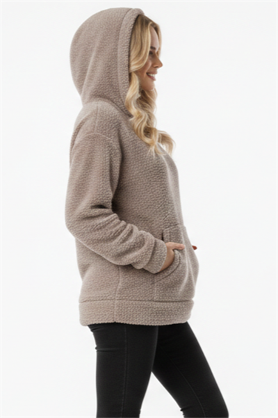 Kadın Kapüşonlu Welsoft Uzun Kollu Füme Sweatshirt