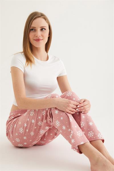 Beli Lastikli Kadın Pijama Altı Pembe