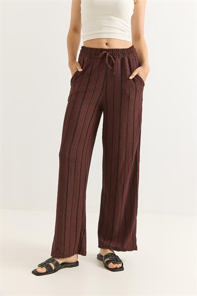 Bürümcük Çizgili Rahat Kesim Pantalon Kahverengi