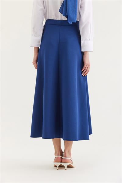 Beli Lastikli Kadın Kloş Etek Mavi