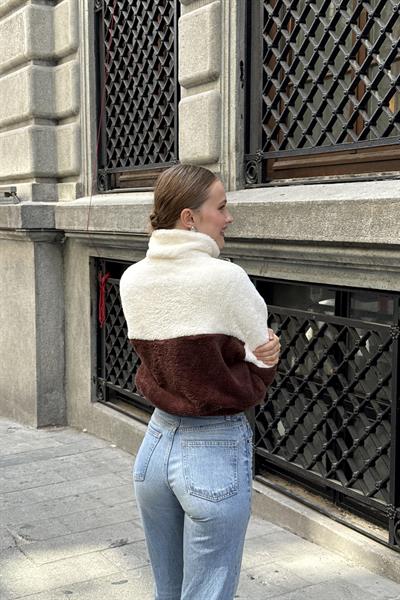 Yarım Fermuar Dik Yaka Welsoft Sweat Krem 
