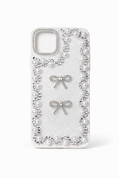 İphone 15 Pro Uyumlu Taş Detaylı Telefon Kılıfı Beyaz