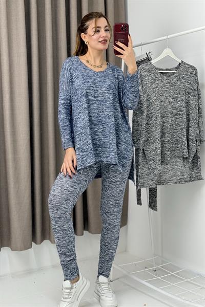 Kadın Yumoş Üstü Bol Altı Tayt İkili Takım Mavi