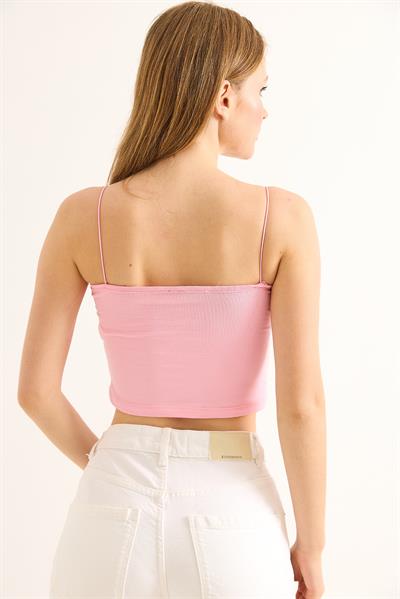 İp Askılı Crop Bluz Pembe