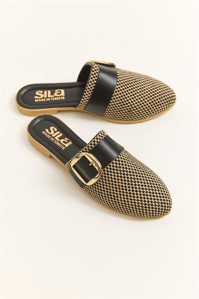 Önü Kapalı Aksesuarlı Terlik Siyah