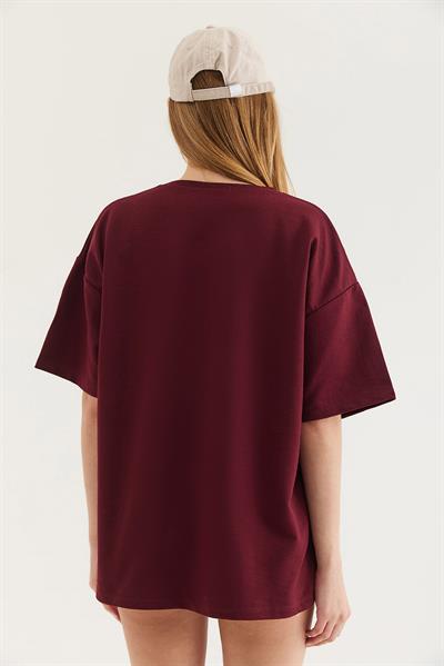 Bisiklet Yaka Oversize T-Shirt Bordo