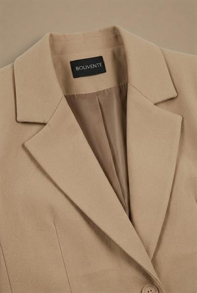 Kadın Düğmeli Oversize Blazer Ceket  Vizon