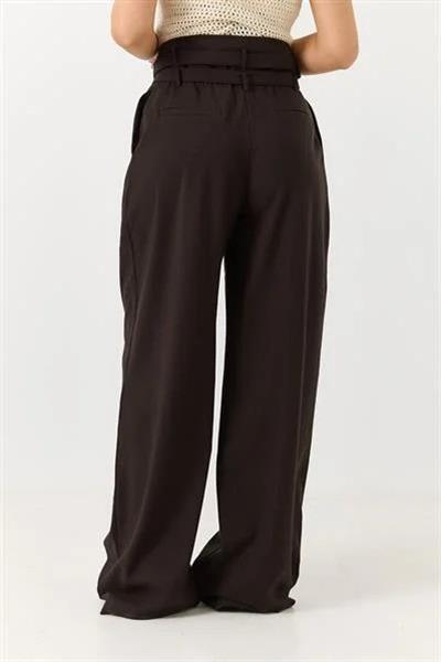 Kadın Çift Kemerli Salaş Kesim Bol Paça Pantolon Kahverengi