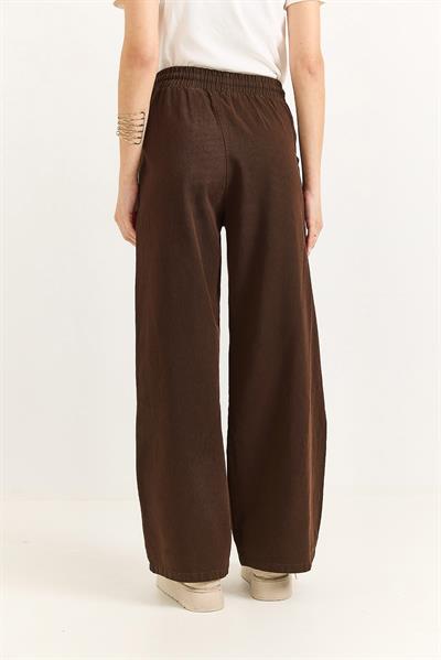Kadın Pantalon Geniş Paça Bağcıklı  Pantalon Kahverengi