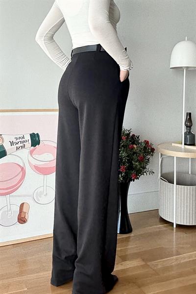 Likralı Krep Örme Kumaş Kemerli Salaş Pantolon
