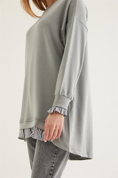 Gömlek Garnili Modal Tunik Gri