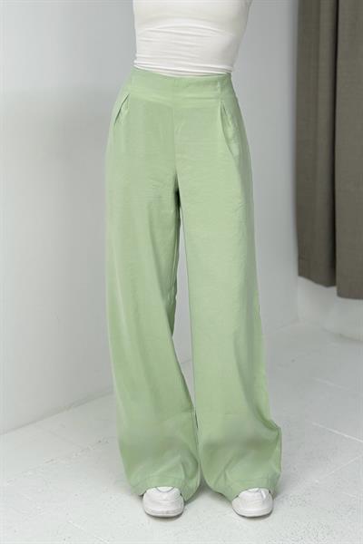 Kadın Beli Lastikli Yandan Fermuarlı Salaş Kesim Mevsimlik Pantolon Su Yeşili