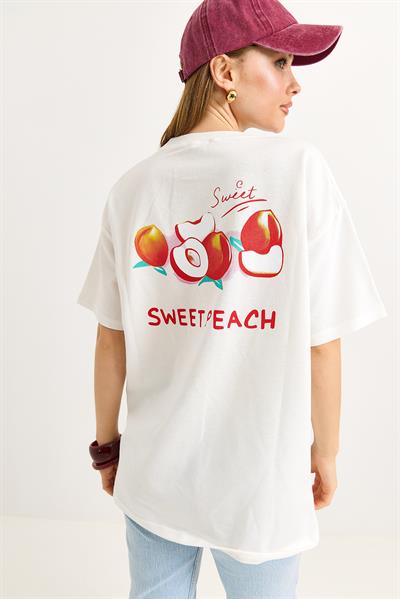 Sweet Peach Baskılı Beyaz Tshirt