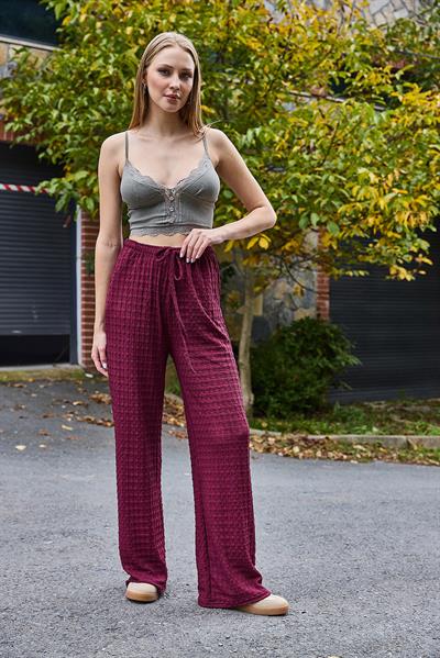 Kadın Bürümcük Salaş Dökümlü Pantalon Bordo