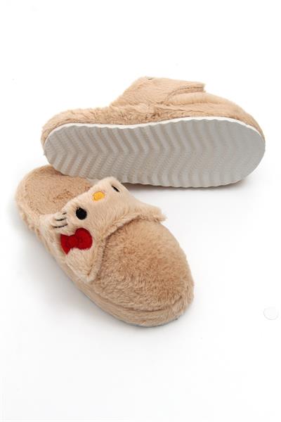 Önü Kapalı Peluş Model Kurdela Detaylı Terlik Kahverengi