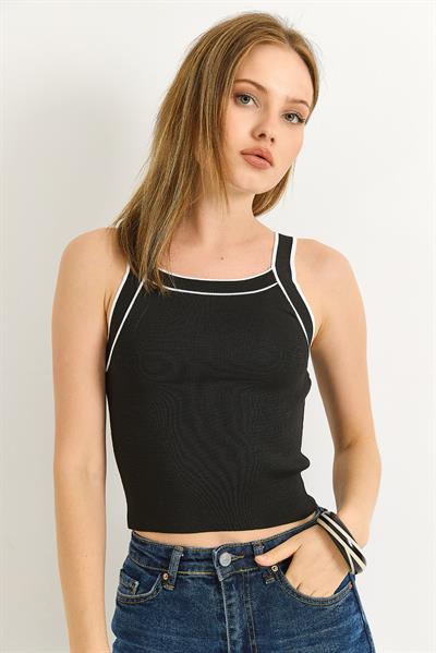 Halter Yaka Triko Bluz Siyah