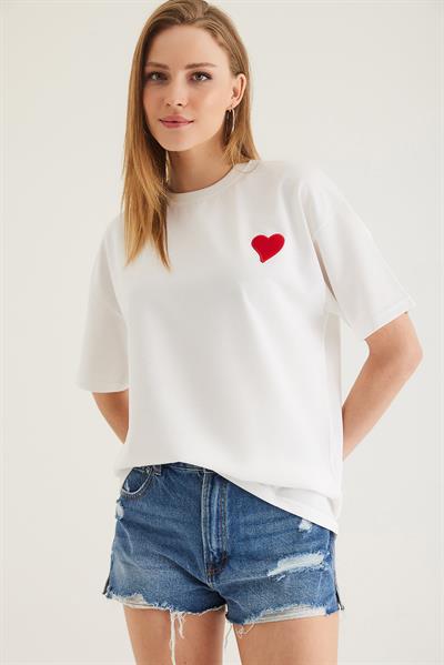 Bisiklet Yaka  Kısa Kol Basic Tshirt  Beyaz