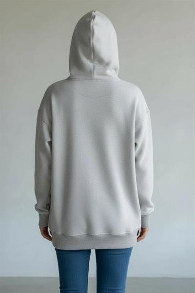 Kadın Kapüşonlu 3 İplik Şardonlu Gri Sweatshirt