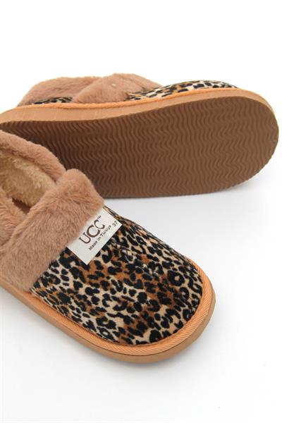 Polar İçi Kürklü Kadın Ev Botu Leopar