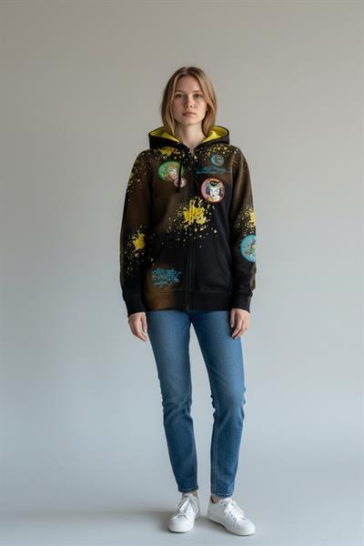 Kadın Fermuarlı Kapüşonlu Karışık Renk Vintage Sweatshirt