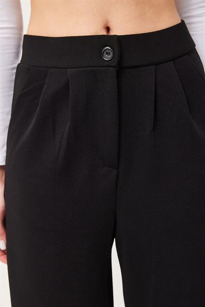 Yüksek Bel Cepli Palazzo Pantolon Siyah