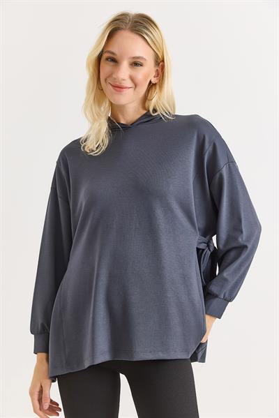 Kadın Yanları Bağlamalı Oversize Modal Tunik Füme