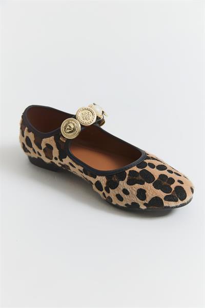 Leopar Desen Tokalı Kadın Babet Ayakkabı