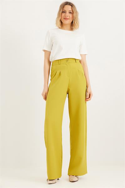 Yüksek Bel Bol Paça Palazzo Pantolon Yeşil